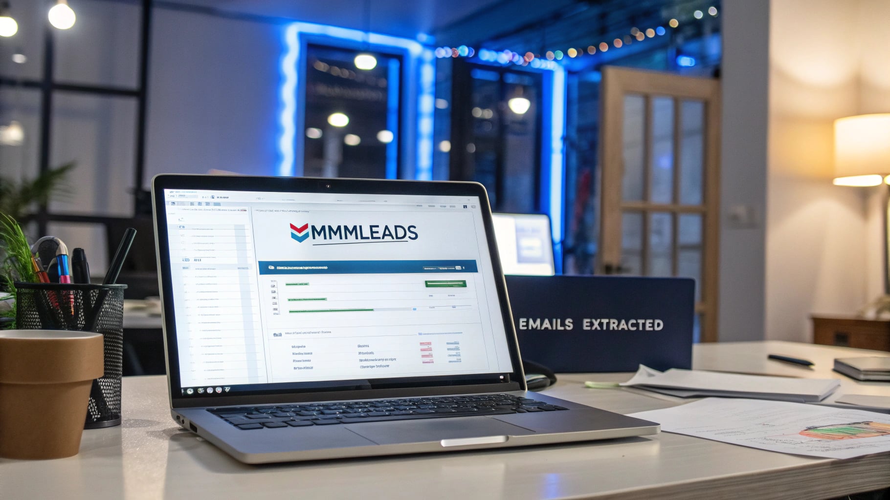 mnmLeads浏览器插件自动化工作界面,展示批量客户开发流程