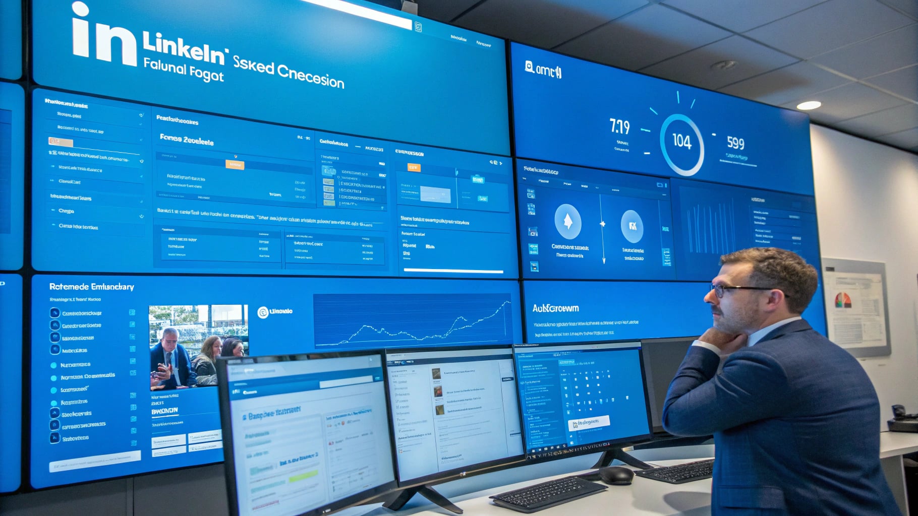 LinkedIn获客策略展示图，展示Sales Navigator、连接请求、InMail和内容营销等方法