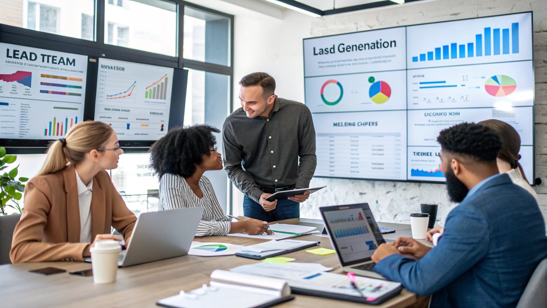 B2B营销场景，展示多种潜在客户生成方法的综合展示