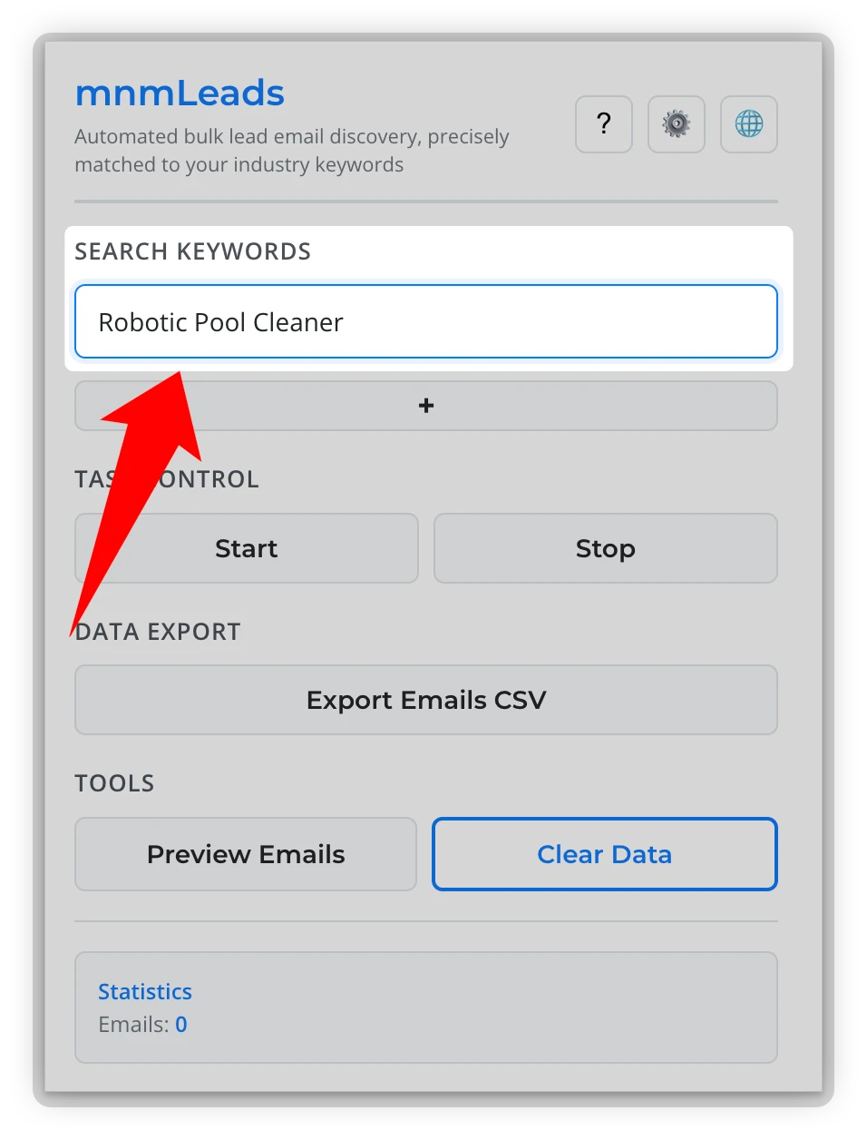Enter target industry keywords interface
